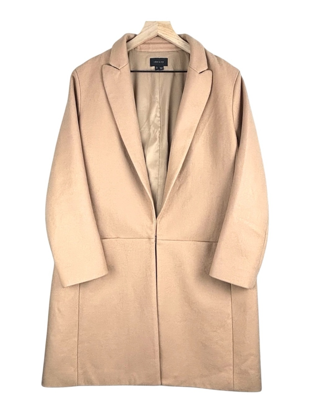 Theory Elibeth Coat Womens Large Tan Camel Wool Cashmere Blend Boxy Overcoat